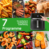 GOURMETmaxx AirGenius Heißluftfritteuse 7,5 l mit Farb-Touchdisplay und 7 Programmen für fettarmes, vielseitiges Frittieren.