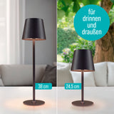 EASYmaxx LED-Akku-Tischleuchte kabellos warmweiß dimmbar in 2 Höhen, für in- & outdoor Nutzung, Touch-Steuerung, USB-C Ladefunktion