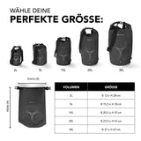 #DoYourOutdoor Dry Bag 10L Schwarz, wasserdichter und robuster Outdoor-Rucksack mit Rolltop-Verschluss und verstellbarem Schultergurt.