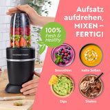 GOURMETmaxx Nutrition Mixer Pro 1.000 mit Zubehörset M für Smoothies, Shakes, Dips und kalte Soßen schnell und kraftvoll.