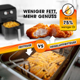 GOURMETmaxx Heißluftfritteuse 4 L – 3 in 1 Heißluftofen, Grill & Fritteuse für fettarmes, knuspriges Garen mit bis zu 75% weniger Öl.