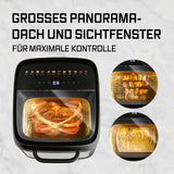 GOURMETmaxx Heißluftofen mit Panoramadach & Frontfenster, 12,5 l, 12 Programme für optimale Sicht und gleichmäßiges Garen.