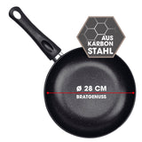 BRATmaxx Karbonstahl-Bratpfanne Ø 28 cm mit doppelter Antihaftbeschichtung für alle Herdarten und langlebigem Carbonstahl in Granit-Optik.