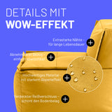 LUMALAND Sitzsack-Sofa Mittelstück Senfgelb mit abnehmbarem Bezug, starkem Abperleffekt, verdecktem Reißverschluss und extrastarken Nähten.
