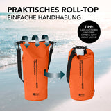 Where Tomorrow Dry Bag 20L - Style 02 - Orange mit wasserdichtem Rolltop-Verschluss und verstellbarem Schultergurt für Outdoor-Abenteuer.