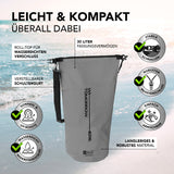Where Tomorrow Dry Bag 30L - Style 02 - Grau, wasserdichter Outdoor-Rucksack mit Rolltop, UV-Schutz und verstellbarem Schultergurt.