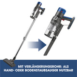 CLEANmaxx Kabelloser Hand- und Bodenstaubsauger mit Zyklontechnologie, verstellbares Teleskoprohr und zwei Saugstufen, anthrazit/blau.
