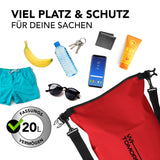 Where Tomorrow Dry Bag 20L - Style 02 - Rot wasserdichter Rucksack mit 20L Fassungsvermögen und robustem Rolltop-Verschluss.