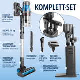 CLEANmaxx AeroTec 500 Staubsauger mit Absaugstation in Grau/Silber, 500 W Motor, 60 Min Laufzeit, Komplett-Set mit LED-Düsen und Milbenaufsatz.