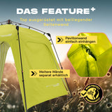 Where Tomorrow - Pop up Pavillon Grün mit beiliegender Seitenwand für schnellen Aufbau und zusätzlichen Windschutz.