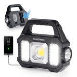EASYmaxx Solar-Arbeitsleuchte mobil - Schwarz mit Solarpanel, USB-C, 3-in-1 Licht und 6 Leuchtmodi, ideal für Outdoor und Notfälle.