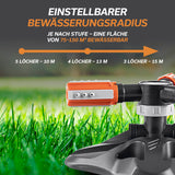 EASYmaxx 360°-Gartensprinkler - 2er-Set mit einstellbarem Bewässerungsradius von 75-150 m² und verschiedenen Düsenoptionen.