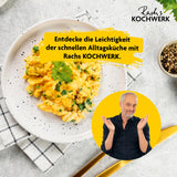 Rachs KOCHWERK Backpapier Schalen für Heißluft-Fritteusen – 100er-Set mit hohem Schutzrand für einfache und saubere Zubereitung von flüssigen Zutaten.