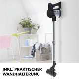 CLEANmaxx Zyklon-Staubsauger schwarz/blau mit praktischer Wandhalterung und verstellbarem Teleskoprohr für einfaches Handling.