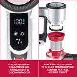CLEANmaxx Akku-Zyklon-Staubsauger Digital-Display mit Touch-Display und 3-Fach-Filter für effektive Schmutzentfernung anthrazit/silber/rot.