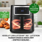 GOURMETmaxx Heißluftfritteuse 6,5 l mit Touchscreen, Timer, 11 Programmen, fettarme Zubereitung und automatischem Shake-Reminder.