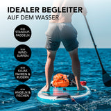 Where Tomorrow Dry Bag 20L - Style 02 - Rot auf einem Standup-Paddleboard, wasserdichter Outdoor-Rucksack für Wasseraktivitäten.