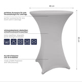 LUMALAND Stehtischhusse Ø 80-85 cm silbergrau, schmutzabweisend, abwischbar, waschbar, elastisch, perfekt für Veranstaltungen und Catering.