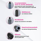 VITALmaxx Air Curler Plus 7-tlg. - 1500W schwarz mit 2 Lockendrehern, Glättbürste, Rundbürste, Haartrockneraufsatz und Diffusor.