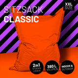 LUMALAND Sitzsack Classic XXL (380 L) in Orange, für drinnen & draußen, extra groß, bequem und flexibel zum Sitzen und Liegen.