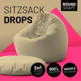 LUMALAND Sitzsack Drops (300 L) beige, multifunktional für In- & Outdoor, mit hochwertiger EPS-Füllung und verdecktem Reißverschluss.