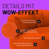 LUMALAND Sitzsack Lounge (320 L) Orange mit abnehmbarem Bezug, starkem Abperleffekt, extrastarken Nähten und verdecktem Reißverschluss.