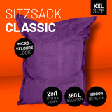 LUMALAND XXL Microvelours Sitzsack 380L, 140x180 cm, lila, wasserfest, bequemer Indoor Sitzsack für Wohnzimmer und Kinderzimmer.