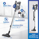 CLEANmaxx Akku-Hand- & Bodenstaubsauger anthrazit/blau mit kabellosem Zyklonstaubsauger, Aluminiumrohr und abnehmbarem Staubbehälter.