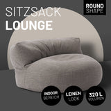LUMALAND Interior Line Sitzsack-Lounge rundes Sitzsack-Sofa 320l Füllung 90x50 cm hellgrau im leinenlook für den indoor Bereich.