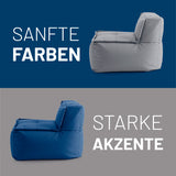 LUMALAND Sitzsack-Sofa Mittelstück in Grau, extrastark mit 200 L Volumen und kombinationsfähigem modularen System.