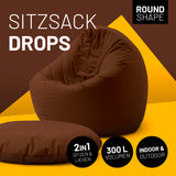 LUMALAND Sitzsack Drops (300 L) - brauner, vielseitiger In- & Outdoor Sitzsack mit 2in1 Funktion, rund und bequem.