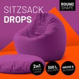 LUMALAND Sitzsack Drops (300 L) - lila, 2in1 Sitzen & Liegen, indoor & outdoor, leicht, langlebig, mit verstecktem Reißverschluss.