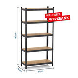 EASYmaxx 2 in 1 Schwerlastregal & Werkbank, 180x90x40 cm, Metallgestell, 5 MDF-Platten, 875 kg Traglast, als Regal oder Werkbank nutzbar.