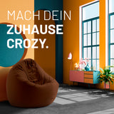 LUMALAND Sitzsack Drops (300 L) Braun in modernem Raum, multifunktional für In- & Outdoor mit hochwertiger EPS-Füllung und verdecktem Reißverschluss.