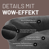 LUMALAND Interior Line Sitzsack-Lounge dunkelgrau mit abnehmbarem Bezug, Leinen-Optik, extrastarken Nähten und verdecktem Reißverschluss.