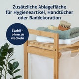 LUMALAND Bambus Wäschekorb mit ausziehbarem Wäschesack, zusätzlicher Ablage für Handtücher und Hygieneartikel, stabil und stilvoll.
