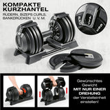 FitEngine verstellbare Multifunktionshantel – kompakte Kurz- & Langhantel mit einfachem Gewichtseinstellrad bis 24 kg.