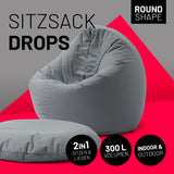 LUMALAND Sitzsack Drops (300 L) grau, 2in1 Sitz- und Liegefunktion, für indoor & outdoor, langlebig mit pflegeleichtem Material.