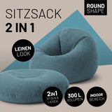 LUMALAND Sitzsack Interior Line 2in1 in Aquamarin, runder Sitzsack mit 300l Füllung, Indoor, leinenartiger Stoff, weich und flexibel.