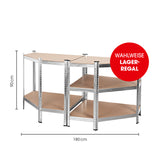 EASYmaxx Schwerlast-Eckregal & Werkbank 180x90x40 cm mit Metallrahmen und MDF-Platten, tragfähig bis 875 kg, ideal für Garage und Werkstatt.