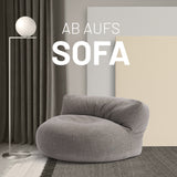 LUMALAND Interior Line Sitzsack-Lounge Hellgrau, rundes Sitzsack-Sofa mit 320l Füllung, 90 x 50 cm, weicher Leinen-Look für Innenräume.
