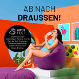 LUMALAND Sitzsack Drops (300 L) lila, wetterfest, robust, wasserabweisend, für drinnen & draußen, leicht, pflegeleicht, mit verdecktem Reißverschluss.