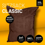 LUMALAND XXL Microvelours Sitzsack - 380L - 140 x 180 cm - brauner Sitzsack mit 2in1 Funktion für Indoor-Bereich