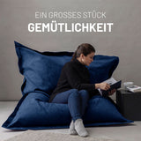Lumaland XXL Microvelours Sitzsack Dunkelblau 380L, 140x180 cm, großer bequemer Sitzsack für Indoor Entspannung.