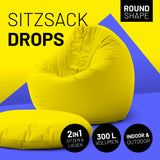LUMALAND Sitzsack Drops (300 L) - In- & outdoor, gelb, 2in1 Sitzen & Liegen, robust, leicht transportierbar, pflegeleicht, rundes Design.