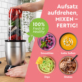 GOURMETmaxx Nutrition Mixer - 4-tlg. zeigt schnelle Zubereitung von Smoothies, Dips, Soßen und Shakes mit 700 ml Mixbecher und Edelstahlklinge.