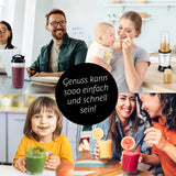 GOURMETmaxx Nutrition Mixer - 4-tlg. zeigt einfache Zubereitung von Smoothies, Babynahrung und Getränken zuhause und unterwegs.