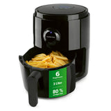 GOURMETmaxx Digitale Heißluft-Fritteuse 1400 W schwarz mit 3 Liter Fassungsvermögen und 6 Programme für fettarme Zubereitung.