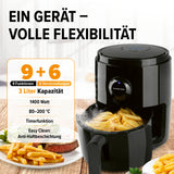 GOURMETmaxx Digitale Heißluft-Fritteuse 1400 W schwarz mit 3 Liter Fassungsvermögen, 9 Funktionen und 6 Voreinstellungen.