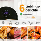 GOURMETmaxx Digitale Heißluft-Fritteuse - 1400 W - schwarz mit 6 Programmen für Pommes, Kuchen, Steak, Fisch, Shrimps und Geflügel.